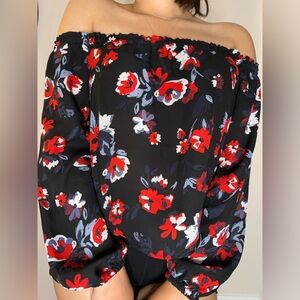 Cute floral print off the shoulder blouse